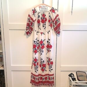 Floral Maxi Dress with Red and Blue Accents